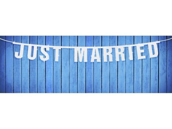 Svadobný papierový trblietavý banner Just Married