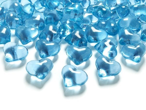 Stolové konfety kryštálové srdiečka modré